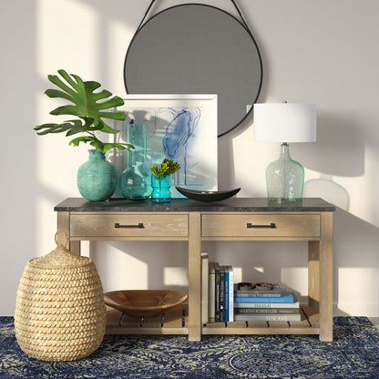 Blue Glass Gourd Table Lamp Coastal w/ Shade