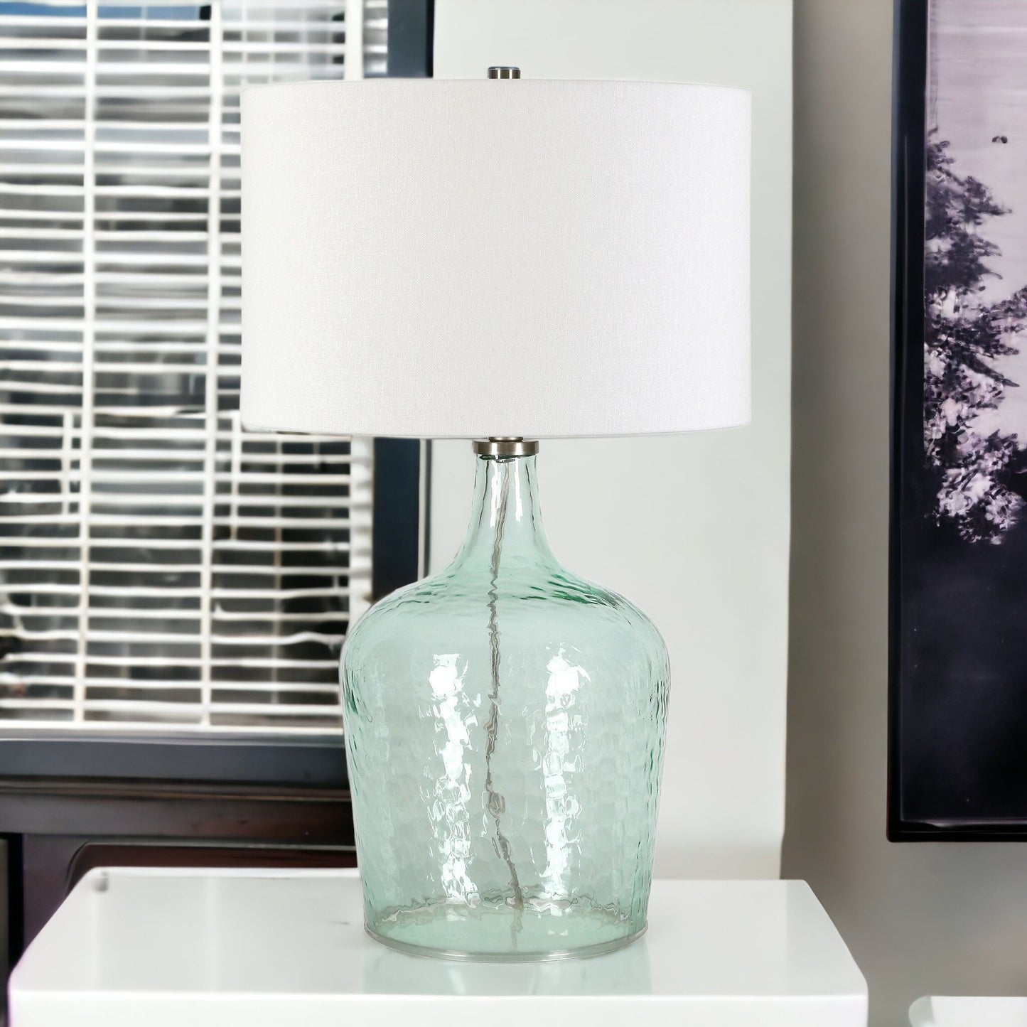 Blue Glass Gourd Table Lamp Coastal w/ Shade