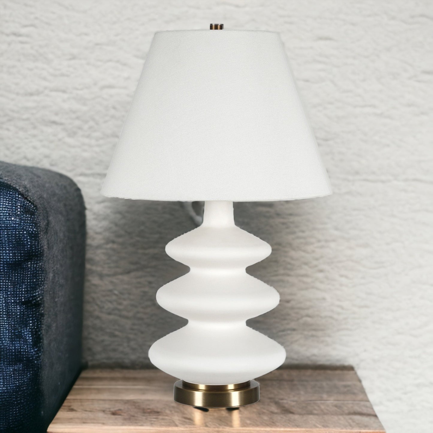 White & Gold Glass Gourd Table Lamp w/ Shade