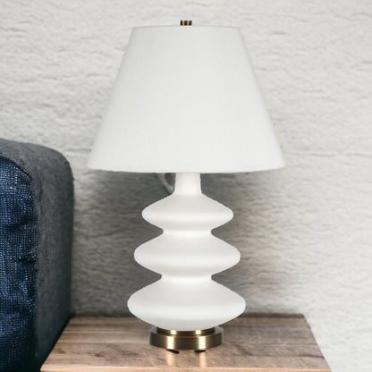 White & Gold Glass Gourd Table Lamp w/ Shade