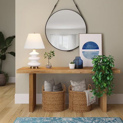 White & Gold Glass Gourd Table Lamp w/ Shade