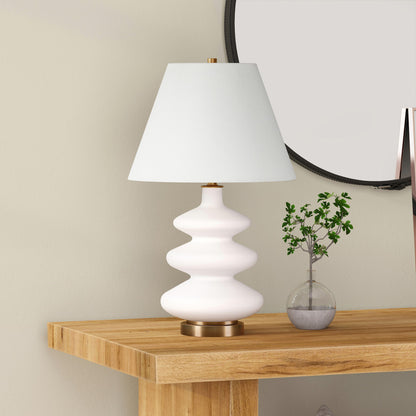 White & Gold Glass Gourd Table Lamp w/ Shade