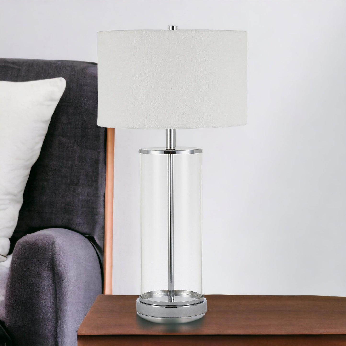 Nickel Glass Table Lamp w/ Shade
