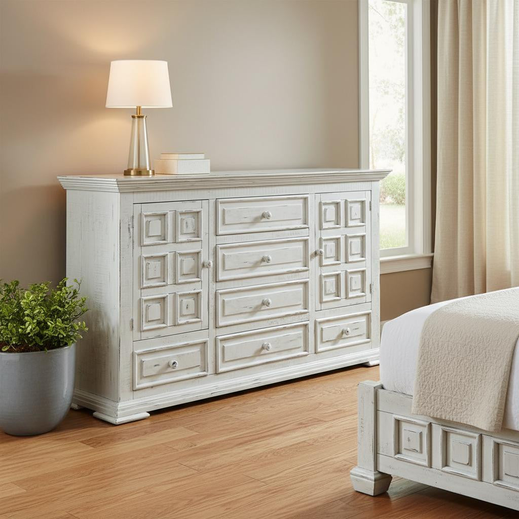White Solid Wood Six Drawer Triple Dresser image 1