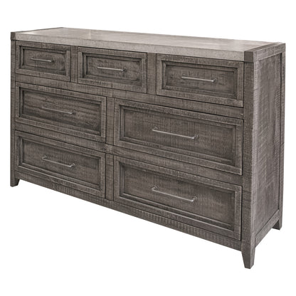 Dark Aged Oak Wood And Metal Dresser