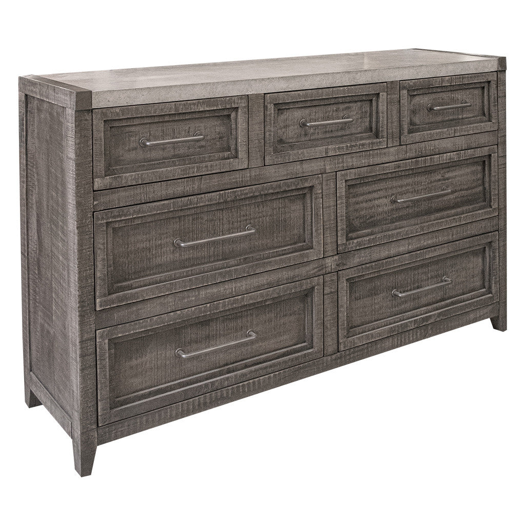 Dark Aged Oak Wood And Metal Dresser