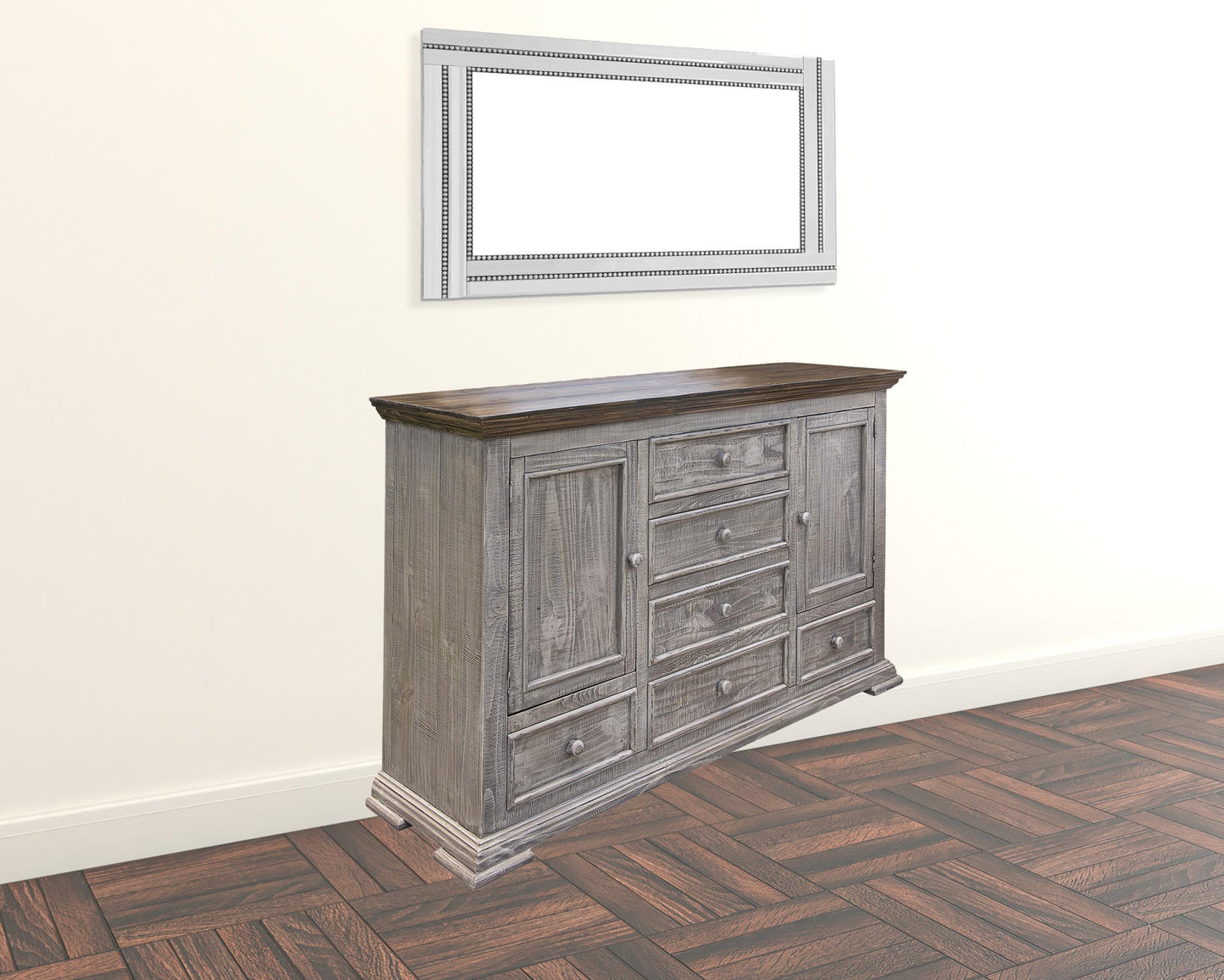 Tobacco Veneer And Mdf Dresser With 6 Drawers