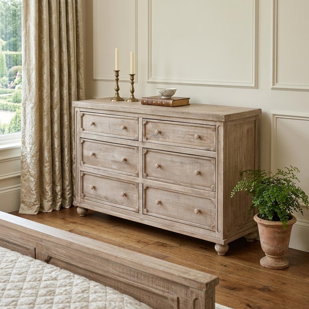Natural Solid Wood Six Drawer Double Dresser image 1
