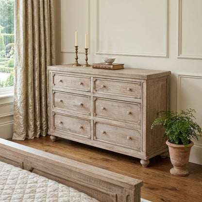 Natural Solid Wood Six Drawer Double Dresser image 1