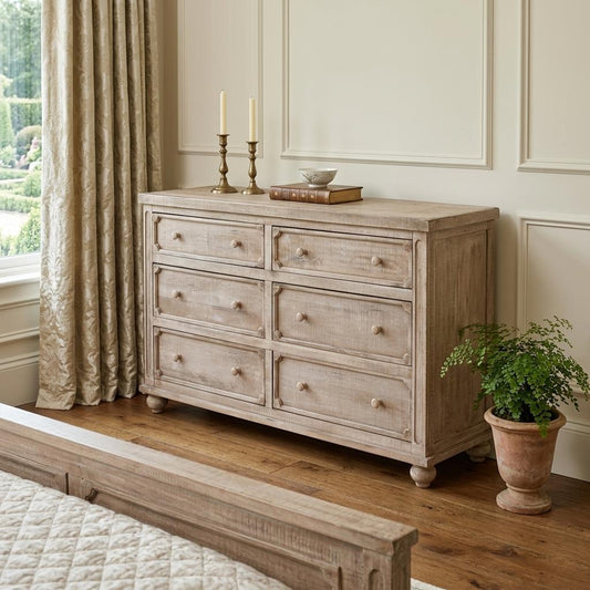 Natural Solid Wood Six Drawer Double Dresser image 1