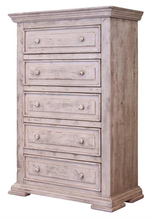 White Solid Wood Five Drawer Dresser image 2