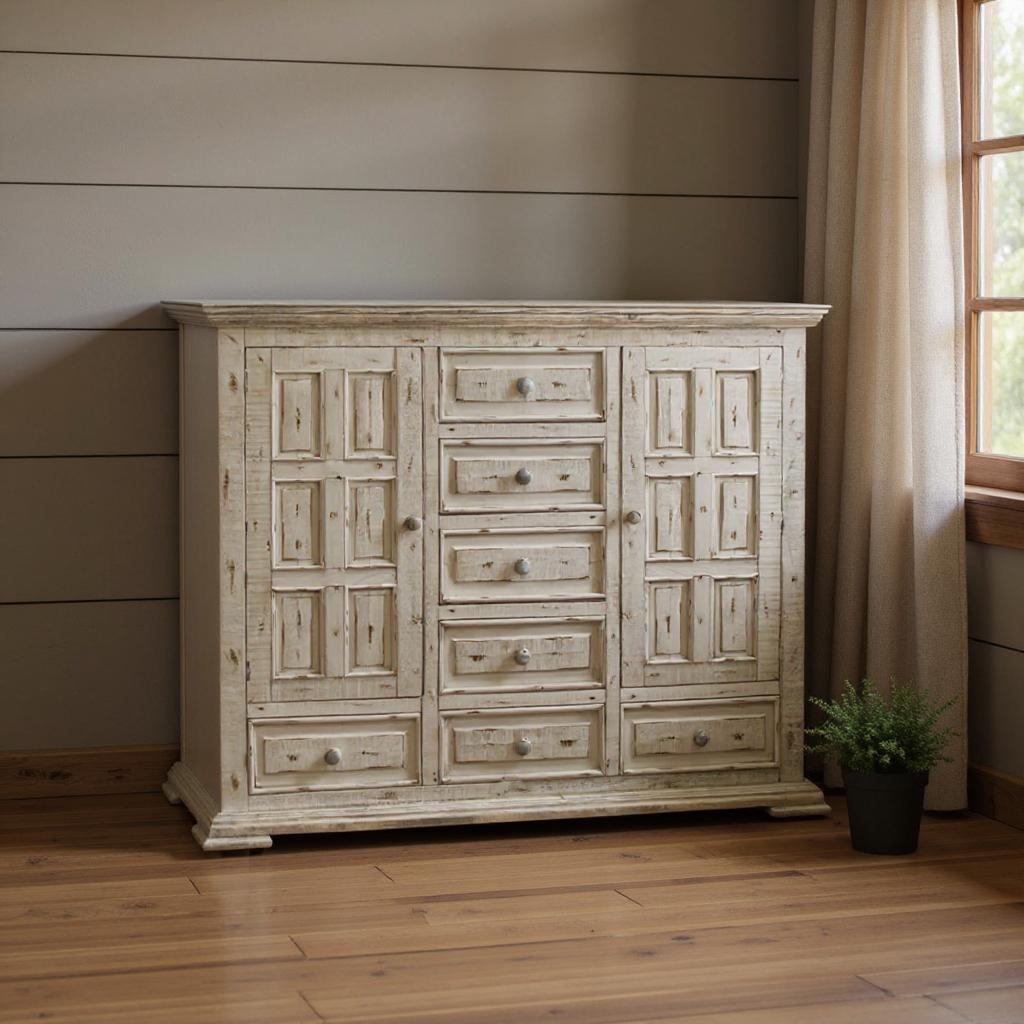 White Solid Wood Seven Drawer Gentlemans Chest image 1