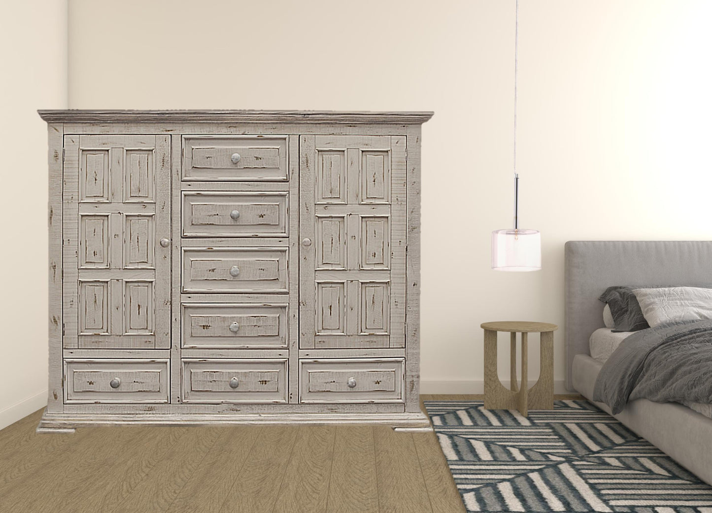 Dark Walnut Veneer Steel And Concrete Dresser With 6 Drawers