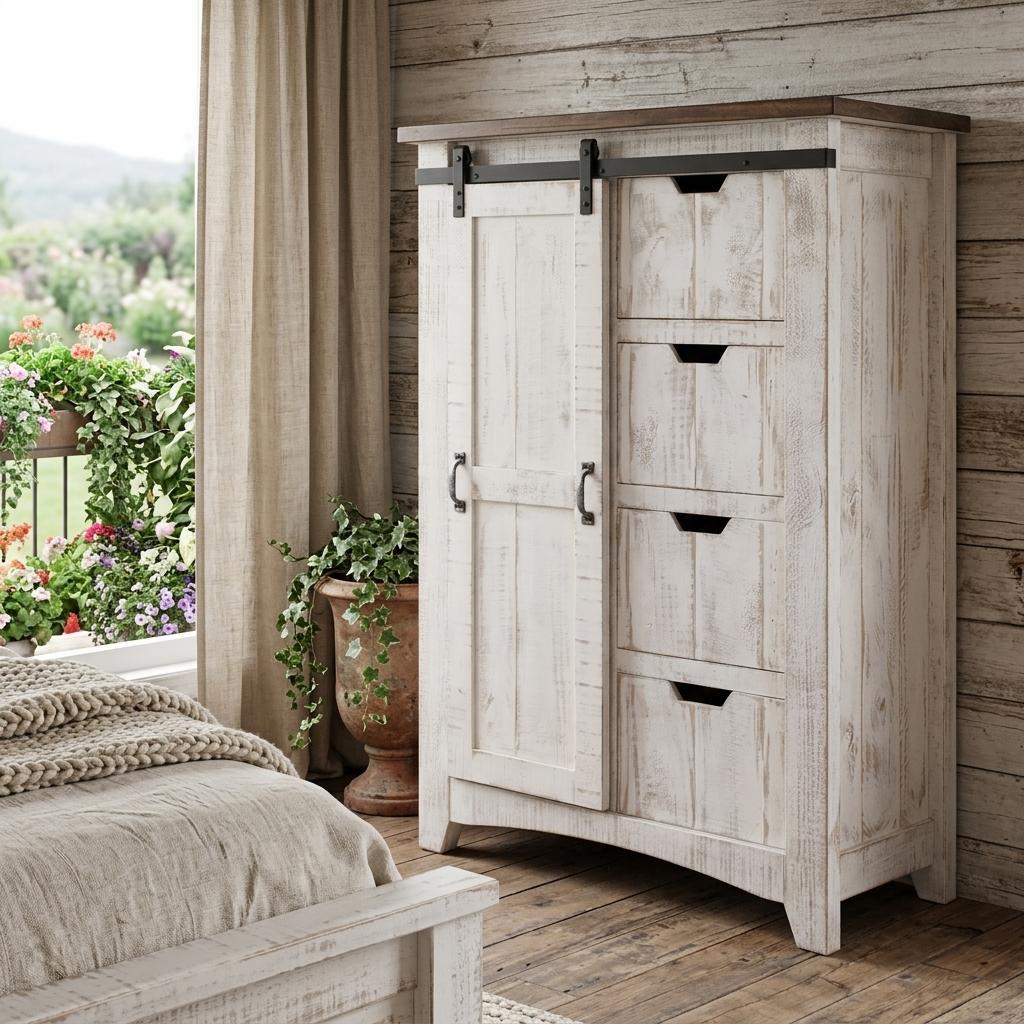 Brown And White Solid Wood Four Drawer Combo Dresser image 1