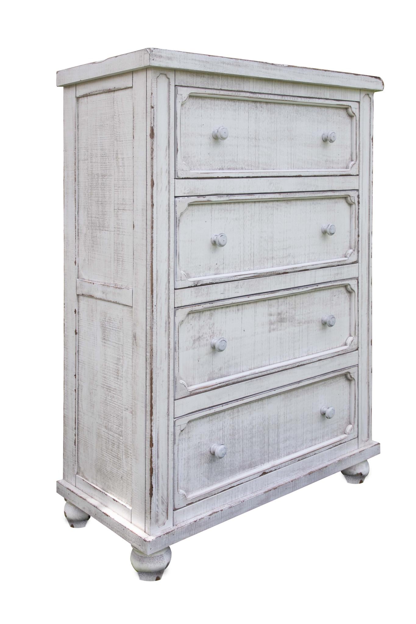 Antiqued White Solid Wood Four Drawer Dresser image 2
