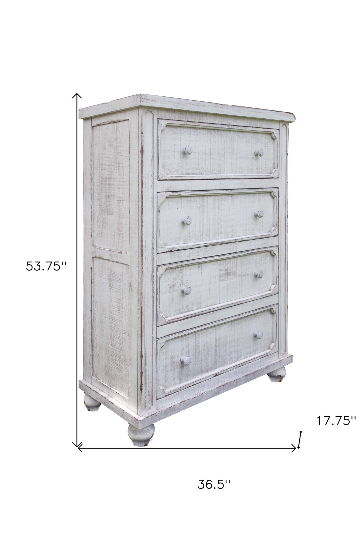 Antiqued White Solid Wood Four Drawer Dresser image 5