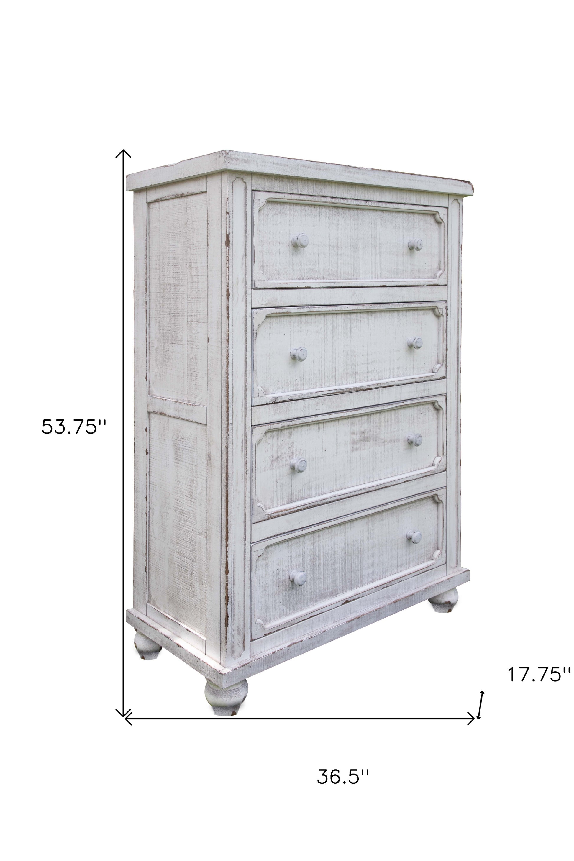 Antiqued White Solid Wood Four Drawer Dresser image 5