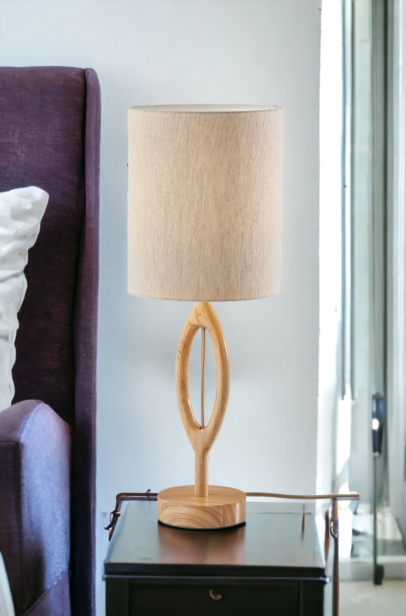 Natural Solid Wood Table Lamp w/ Shade