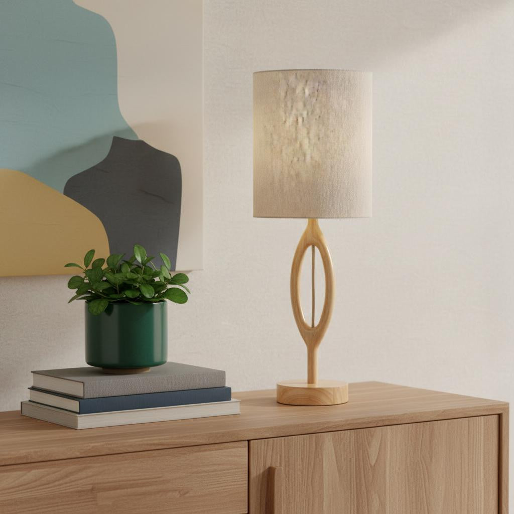 Natural Solid Wood Table Lamp w/ Shade