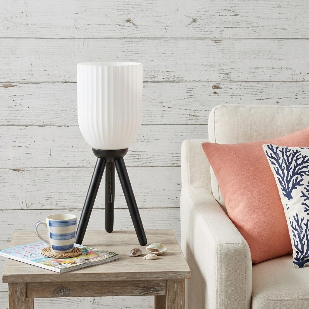 Black Solid Wood Tripod Table Lamp w/ Shade