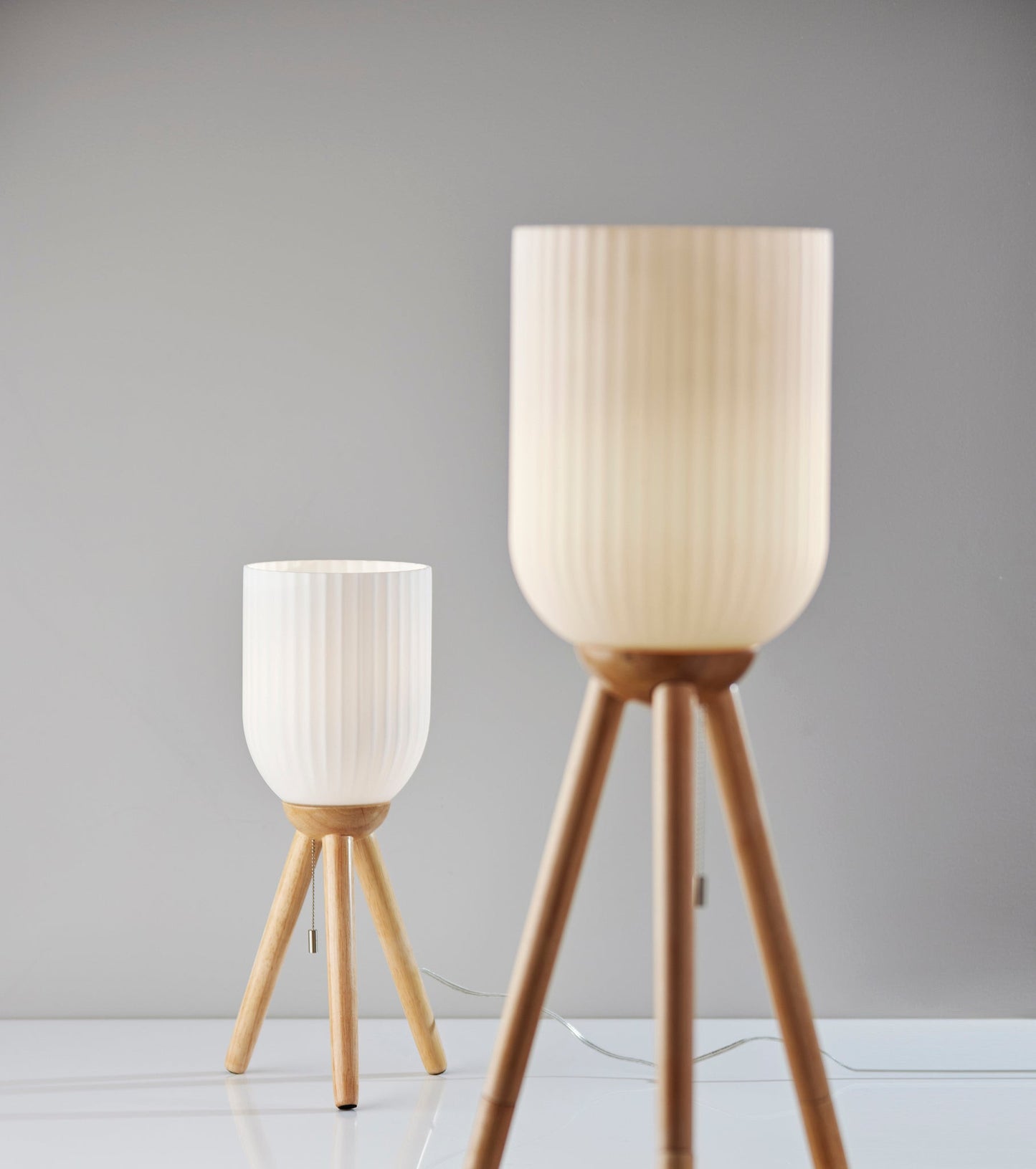 Natural Solid Wood Tripod Table Lamp w/ Shade