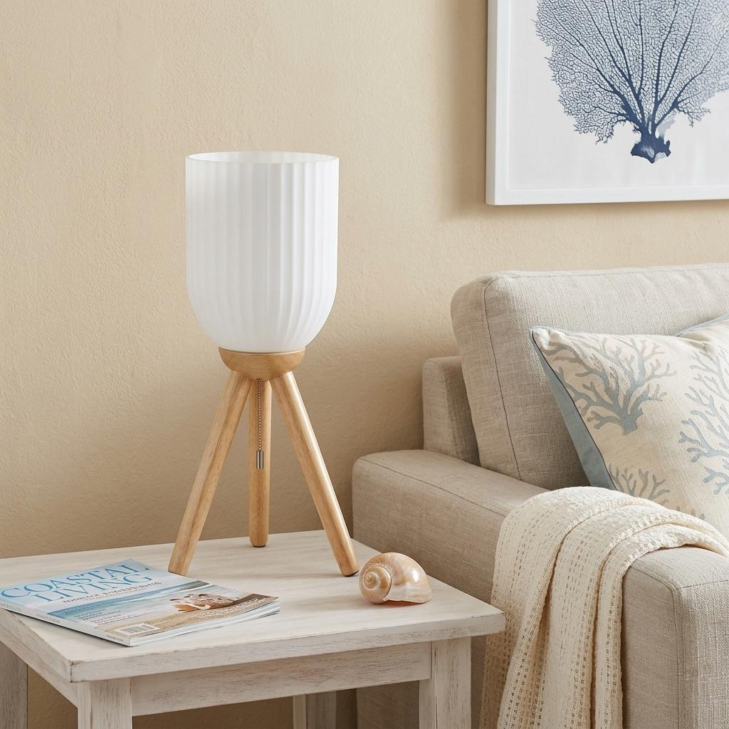 Natural Solid Wood Tripod Table Lamp w/ Shade