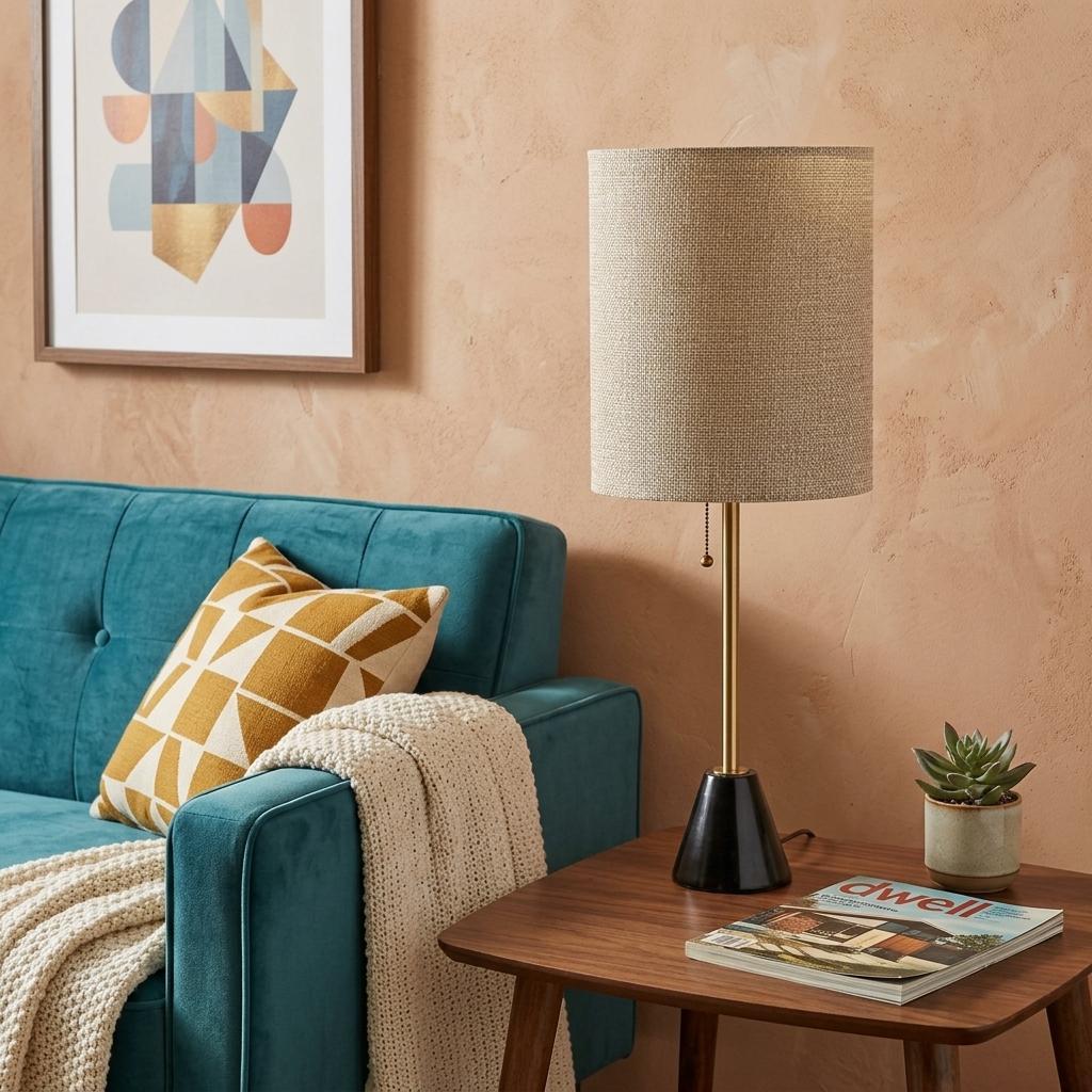 Black & Gold Marble & Table Lamp w/ Shade