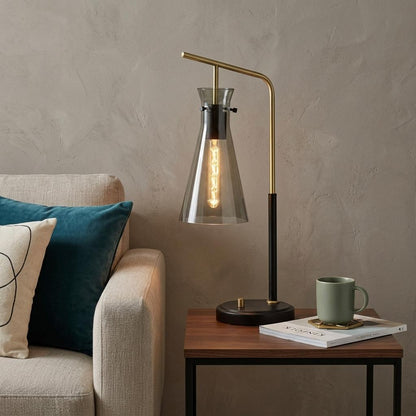 Black & Gold Desk Lamp w/ Light Gray Shade