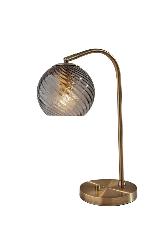 Antiqued Brass Desk Lamp w/ Light Gray Swirl Shade