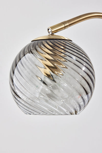 Antiqued Brass Desk Lamp w/ Light Gray Swirl Shade