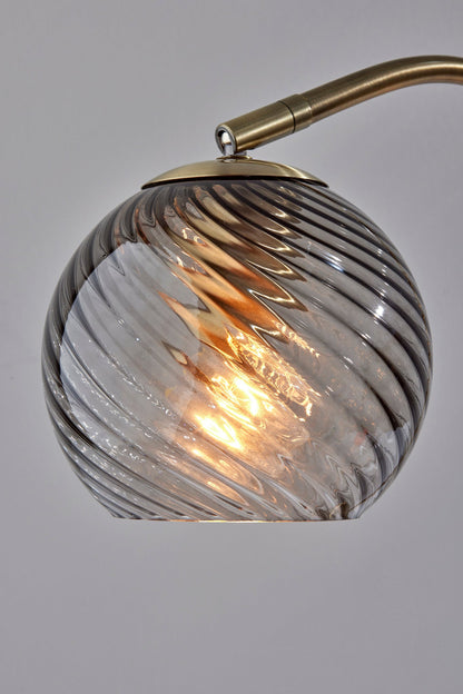 Antiqued Brass Desk Lamp w/ Light Gray Swirl Shade