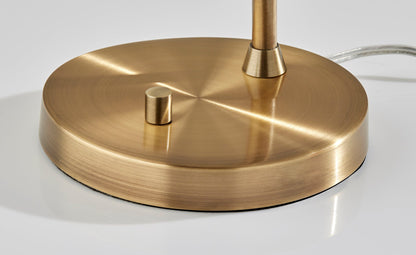 Antiqued Brass Desk Lamp w/ Light Gray Swirl Shade