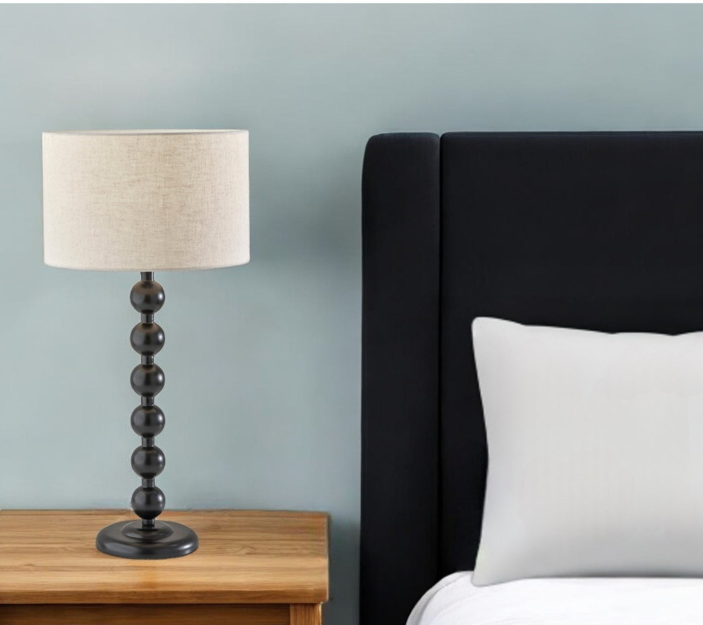 Black Solid Wood Candlestick Table Lamp w/ Off Shade