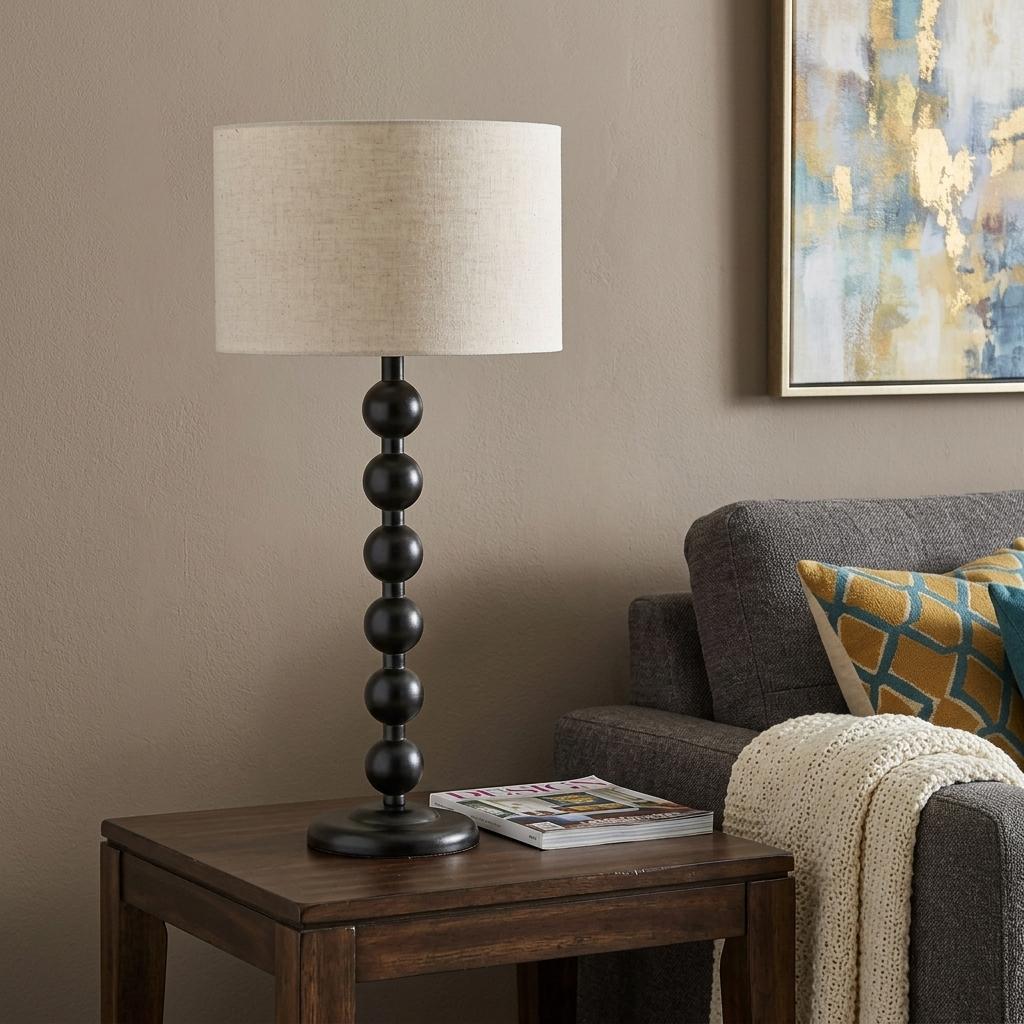 Black Solid Wood Candlestick Table Lamp w/ Off Shade