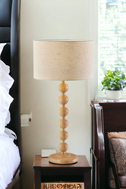 Brown Solid Wood Candlestick Table Lamp w/ Off Shade
