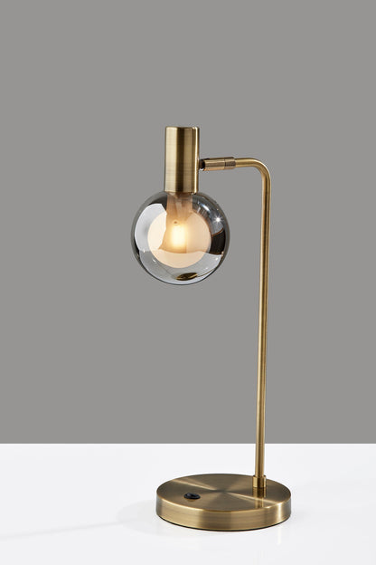 Antiqued Brass Desk Table Lamp w/ Starling Bulb