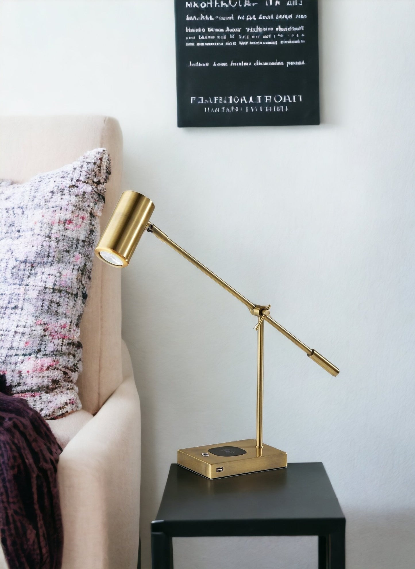 Antiqued Brass Desk Table Lamp w/ Brass Shade