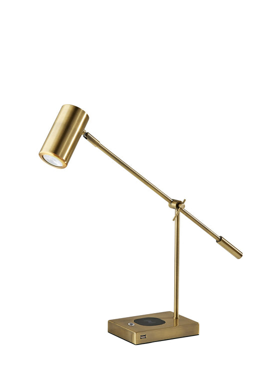 Antiqued Brass Desk Table Lamp w/ Brass Shade