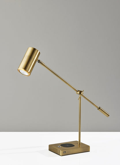 Antiqued Brass Desk Table Lamp w/ Brass Shade