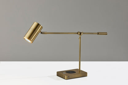 Antiqued Brass Desk Table Lamp w/ Brass Shade