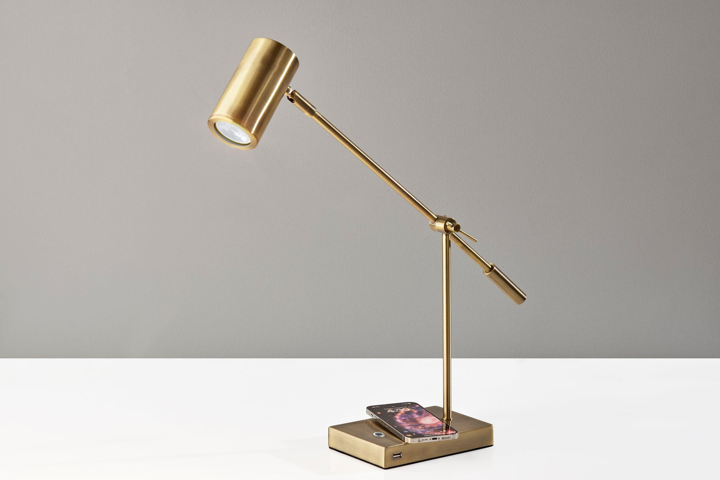 Antiqued Brass Desk Table Lamp w/ Brass Shade