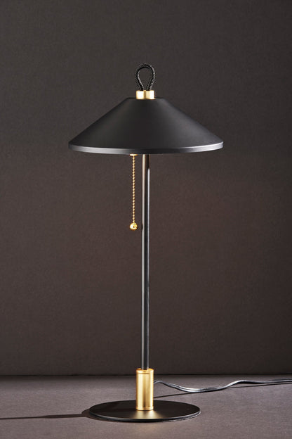 Black & Gold Candlestick Table Lamp w/ Black Shade