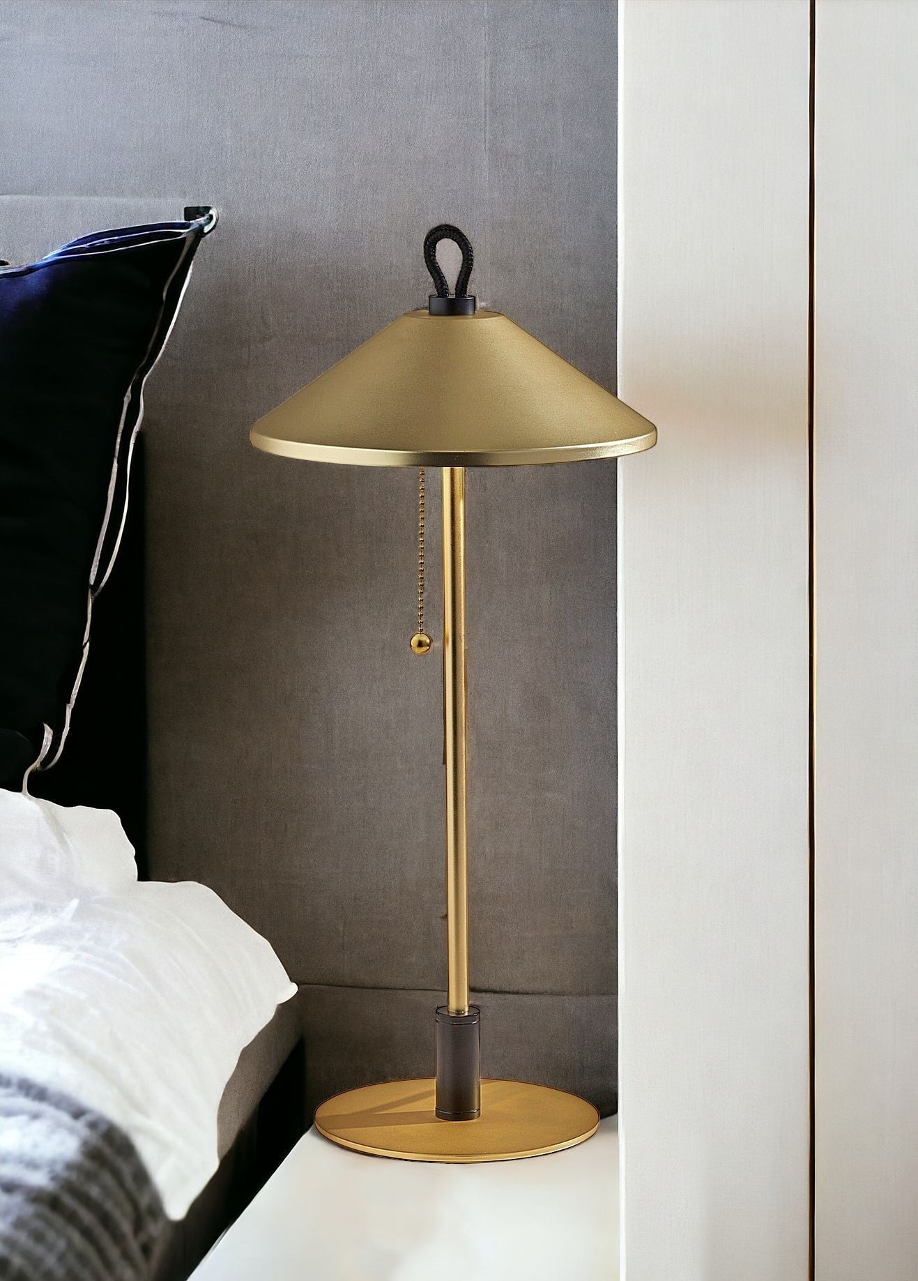 Black & Gold Candlestick Table Lamp w/ Brass Shade