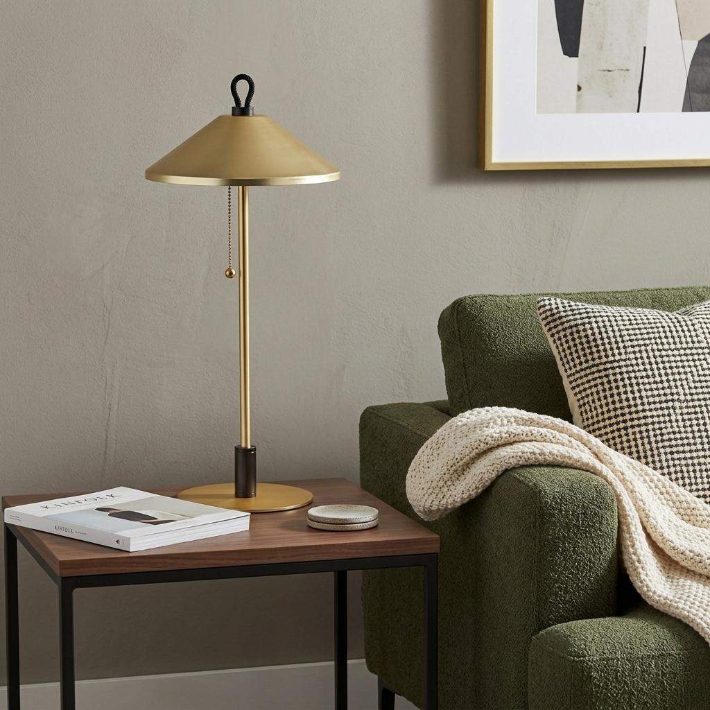 Black & Gold Candlestick Table Lamp w/ Brass Shade