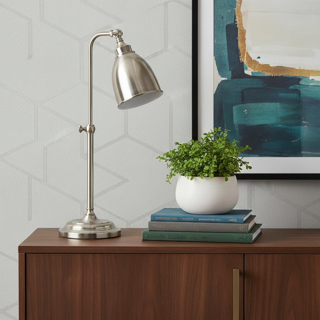 Nickel Adjustable Table Lamp w/ Shade