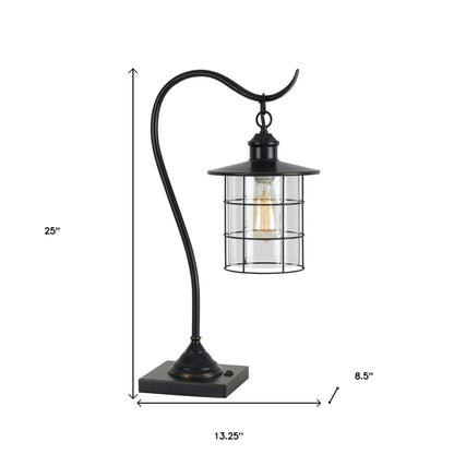 Bronze Lantern Style Desk Lamp w/ Edison Bulb