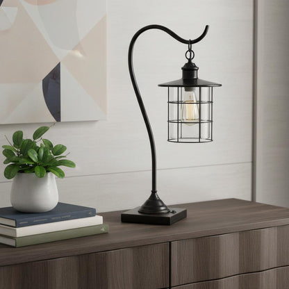 Bronze Lantern Style Desk Lamp w/ Edison Bulb
