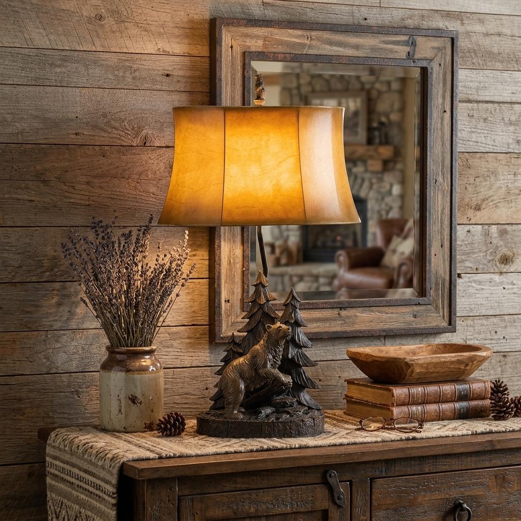 Bronze Bear in the Woods Table Lamp w/ Shade