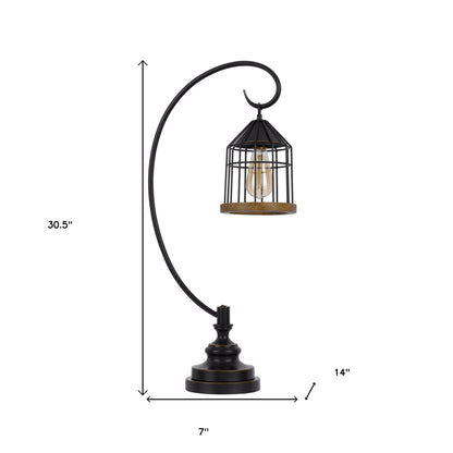 Bronze Table Lamp w/ Bronze Cage Shade
