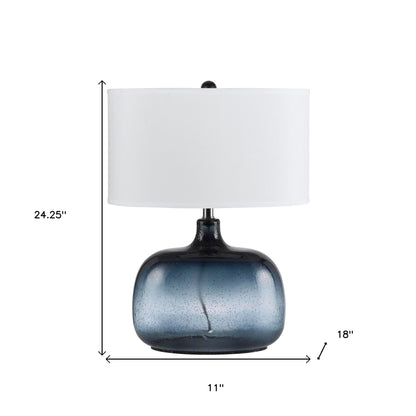 Dark Blue Glass Table Lamp w/ Shade